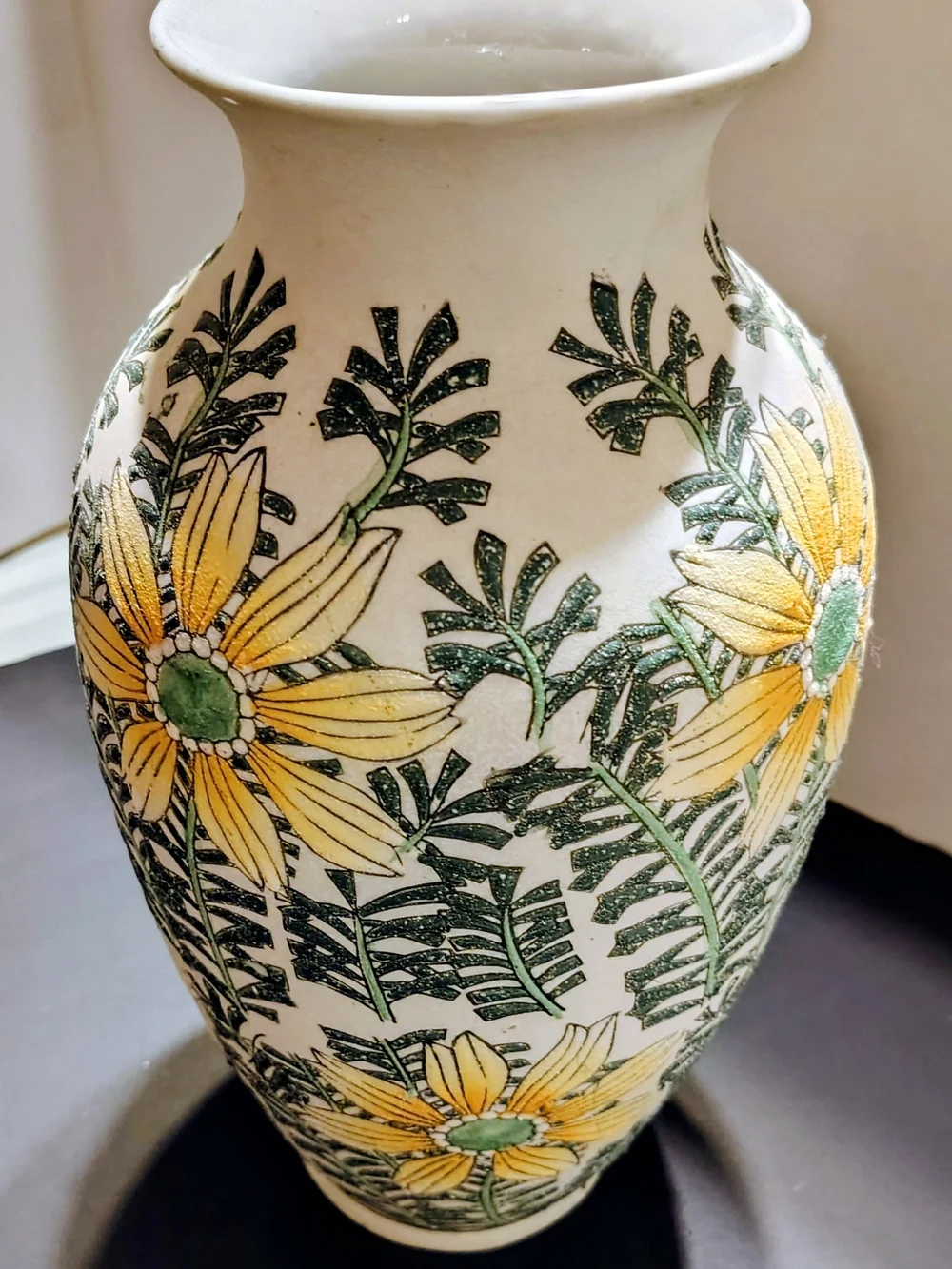 Pier 1 Textured Floral Ceramic Vase in Yellow and Green